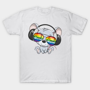 Cute mouse in rainbow sunglasses and headphones. T-Shirt